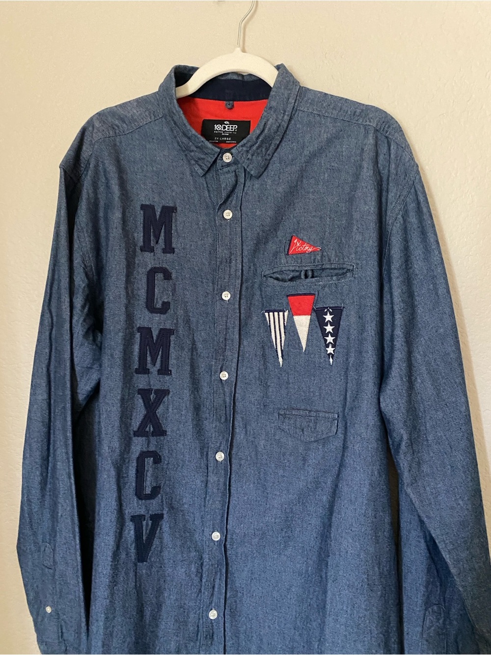 10.Deep Men'sChambray skater street wear vintage 90’s urban wear Embroidered